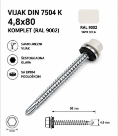 VIJAK DIN 7504 K 4,8x80 KOMPLET (RAL 9002)